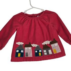 Baby Boden Girl Pink Corduroy Dress House Applique Long Sleeve 6-12 Months